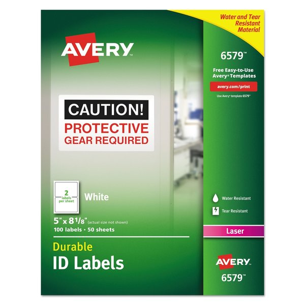 Avery Durable Permanent ID Labels w/TrueBlock, Laser, 5x8.13, White, PK100 06579